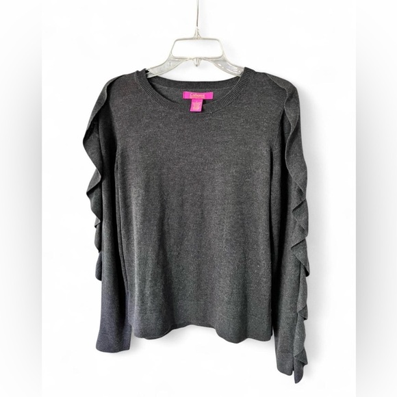 Catherine Malandrino Charcoal Ruffle Sleeve Sweatshirt Women’s Large Casual Chic - Picture 1 of 3